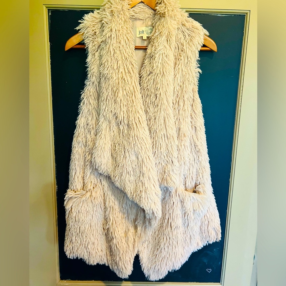 Jolt Faux Fur Soft Open Vest Cream Boho Hippie Sz Large
